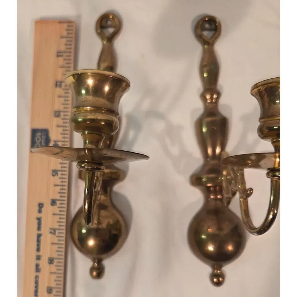 Vintage Solid Brass Wall Sconces Pair Traditional Taper Candle Holders